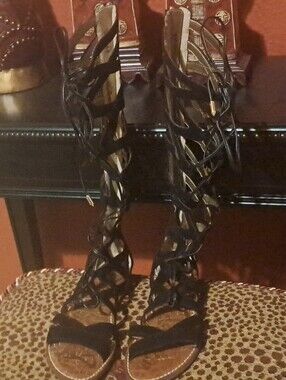 Sam Edelman Black Lace-Up Knee-High Gladiator Sandals